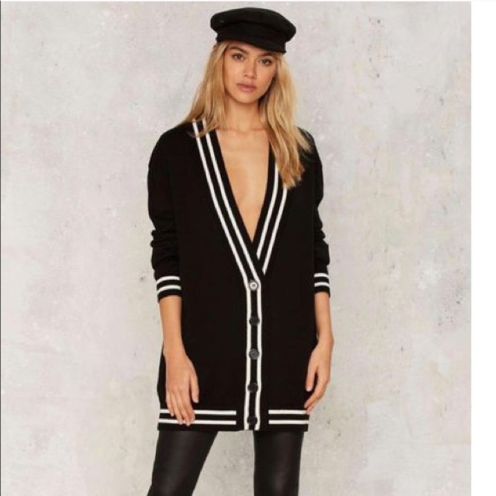 Nasty Gal Varsity Cardigan in Black